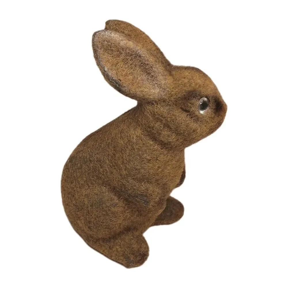 Vintage Flocked Brown Bunny Rabbit Coin Piggy Bank W/ Stopper Fuzzy Easter 6.5
